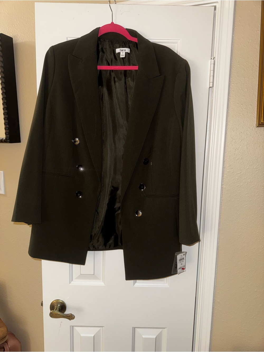 Bar III Dark Olive Double-Breasted Blazer Jacket